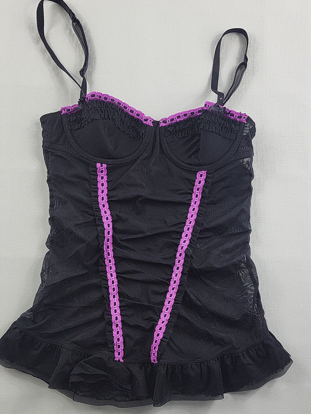 Vintage early 2000s mall-goth glam ruched babydoll chemise / slip top